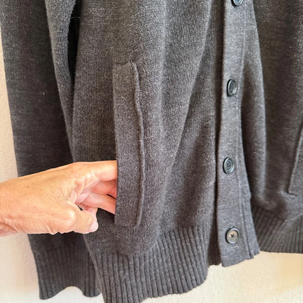 Banana Republic Mens Organic Cotton Cardigan Sweater Charcoal‎ Gray Large